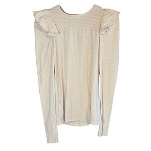 Nation LTD Dalilia Victoria Tee peach  Long sleeve slub Smocked Ruffle Tshirt XS